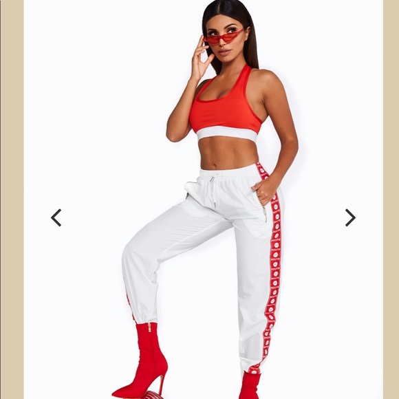 Nicky Kay Pants - Nicky Kay White/Red Logo Track Pants
